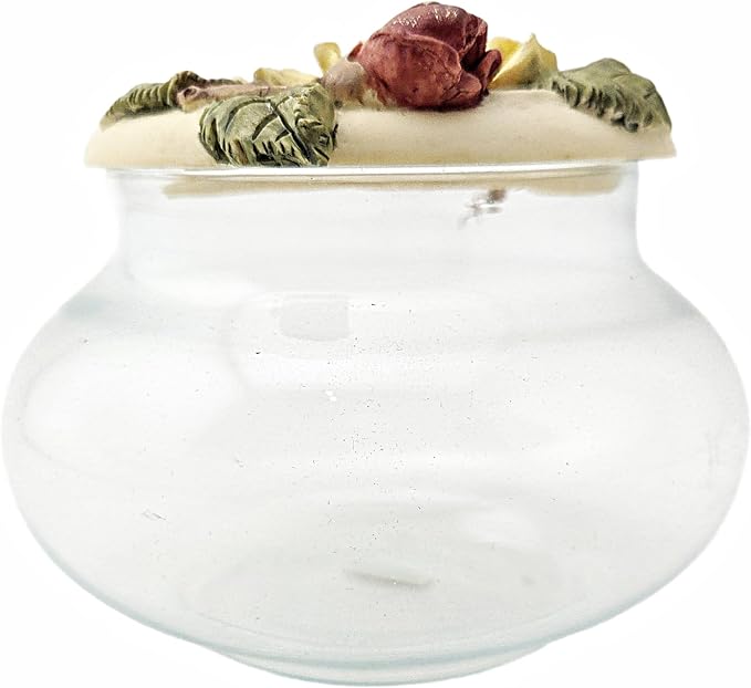 Party Favors Plus Vintage Glass Vanity Jar Ceramic Yellow Rose Floral Lid Capodimonte Style Round 3x4 Inch