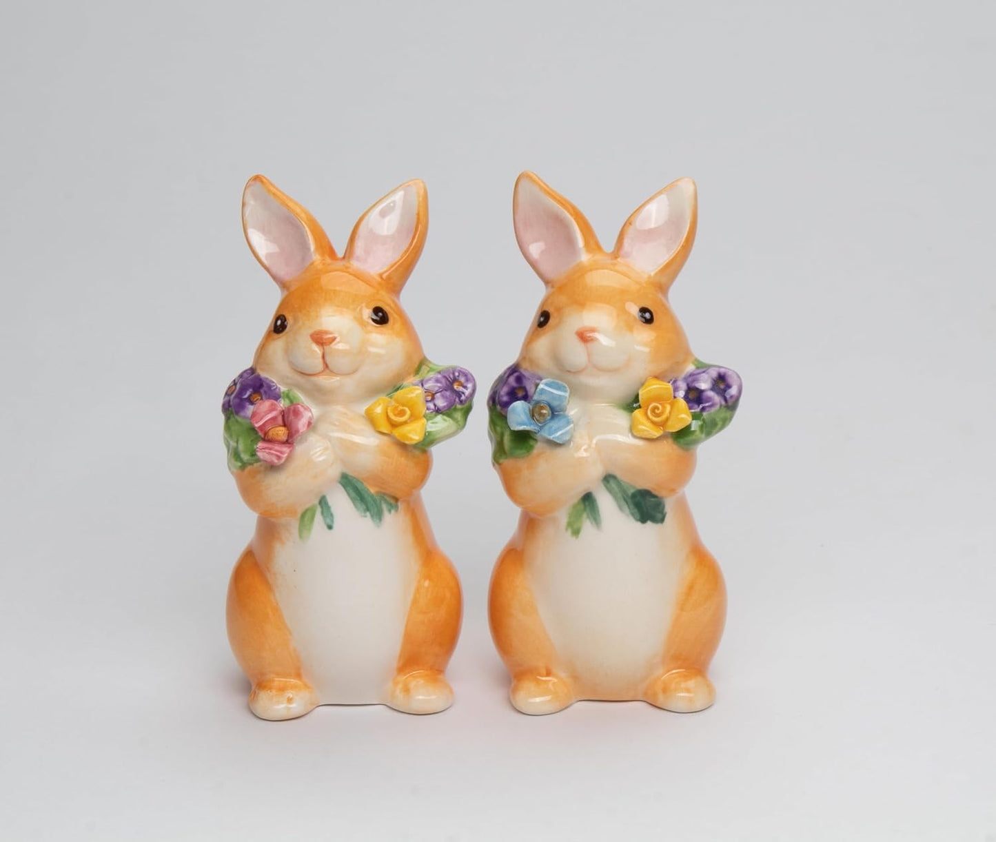 Cosmos Gifts Fine Ceramic Spring Easter Bunny Gathering Flowers Salt & Pepper Shakers Set 3-5/8" H 21066