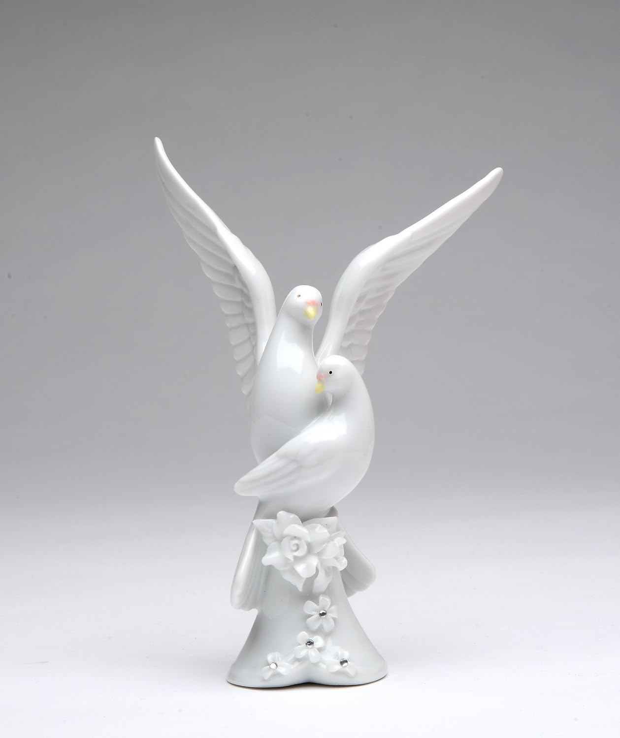 Cosmos Gifts Fine Porcelain White Double Doves with Rose Cake Topper Figurine 5-1/4" H