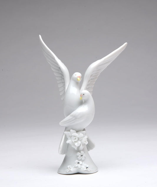 Cosmos Gifts Fine Porcelain White Double Doves with Rose Cake Topper Figurine 5-1/4" H