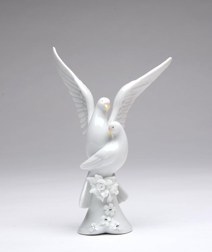Cosmos Gifts Fine Porcelain White Double Doves with Rose Cake Topper Figurine 5-1/4" H
