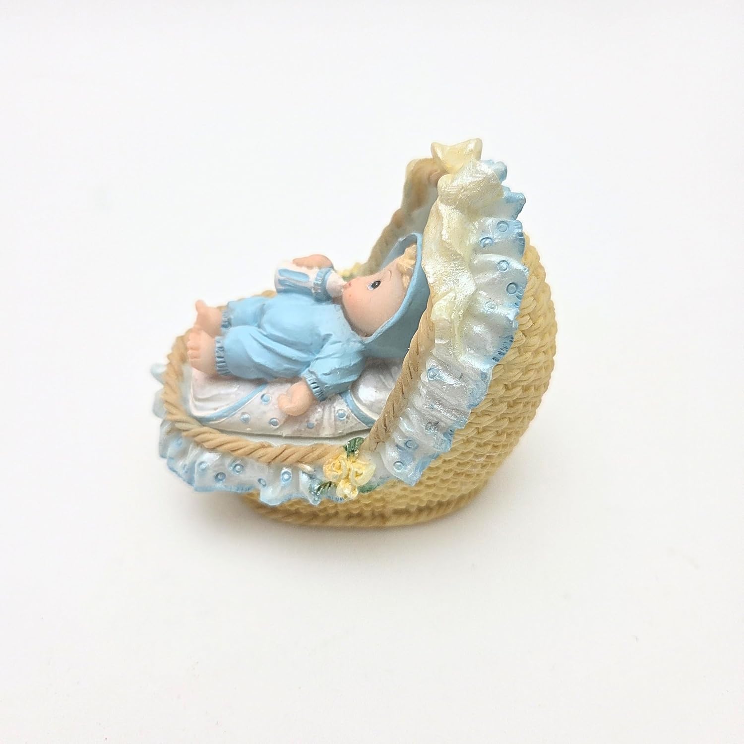 Party Favors Plus Blue White Polyresin Baby Boy Bassinet Figurine 2 Piece Set