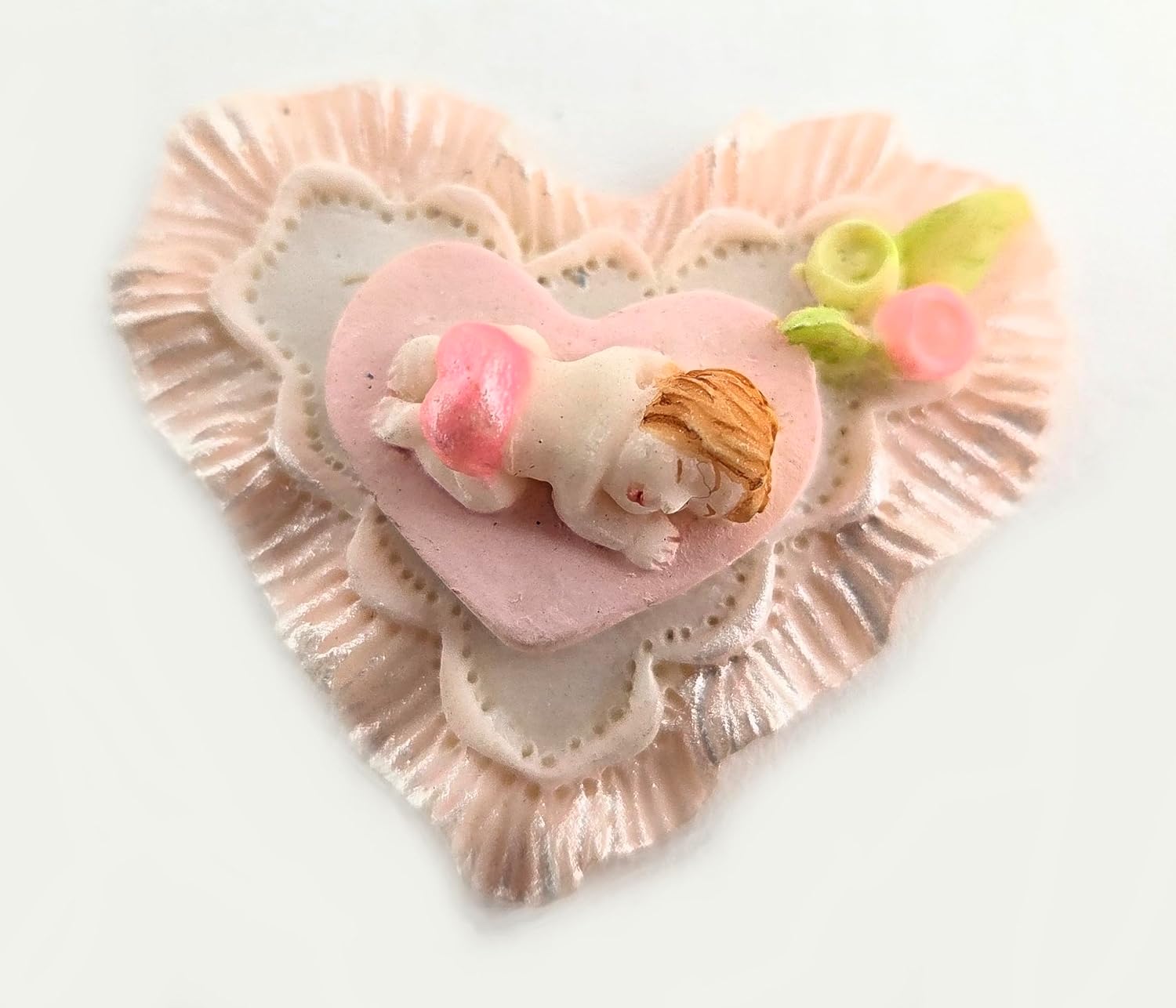 Party Favors Plus Cold Porcelain Baby Shower Favor Capia Sleeping Baby Pink Heart 10 Count