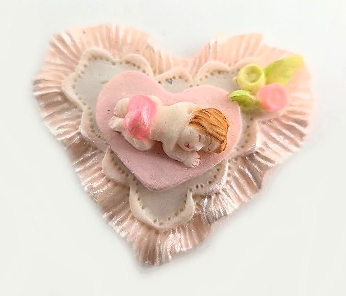 Party Favors Plus Cold Porcelain Baby Shower Favor Capia Sleeping Baby Pink Heart 10 Count