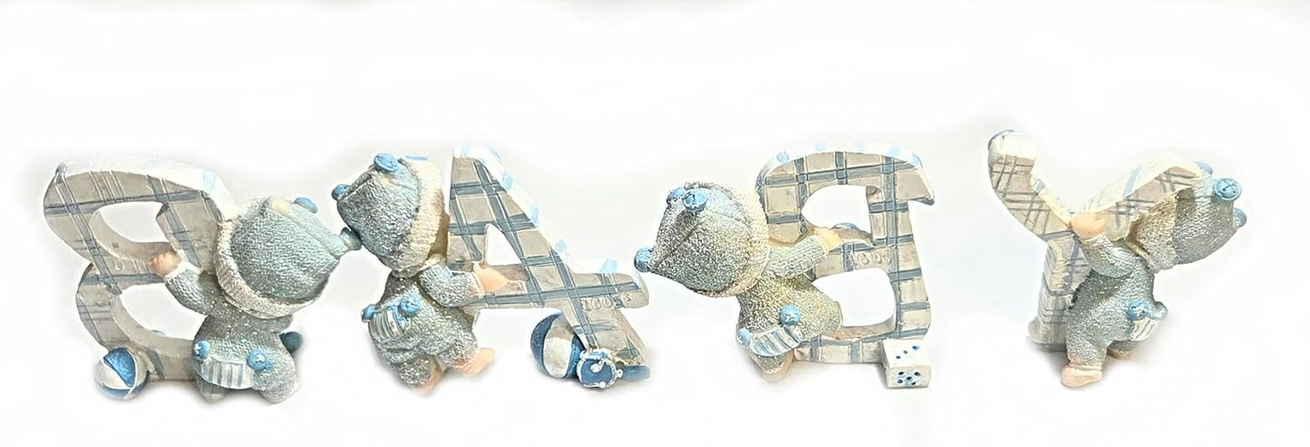 Party Favors Plus Polyresin Baby Figurines Blue White 4 Piece