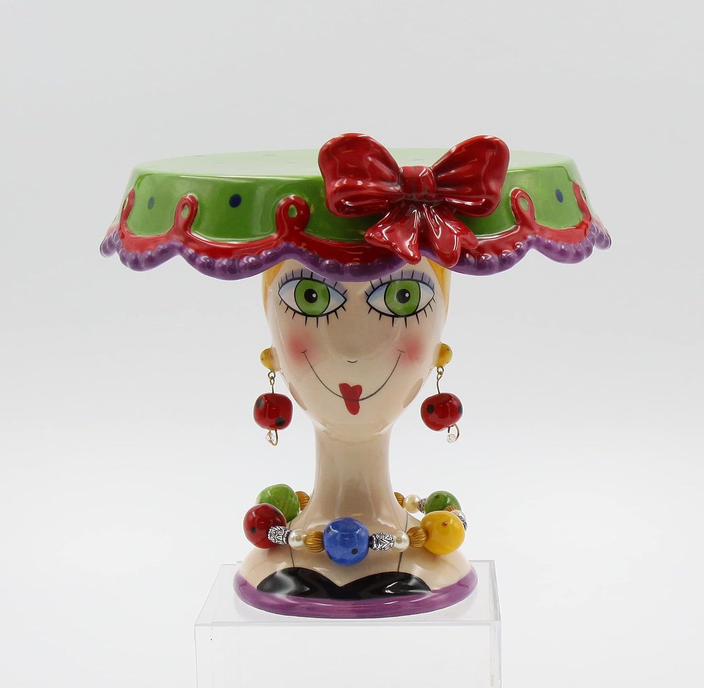 Appletree 6-1/2-Inch Sugar High Social by Babs Hand-Painted Ceramic Cake Stand Green