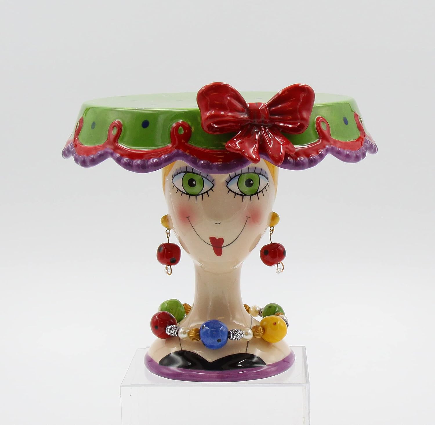 Appletree 6-1/2-Inch Sugar High Social by Babs Hand-Painted Ceramic Cake Stand Green
