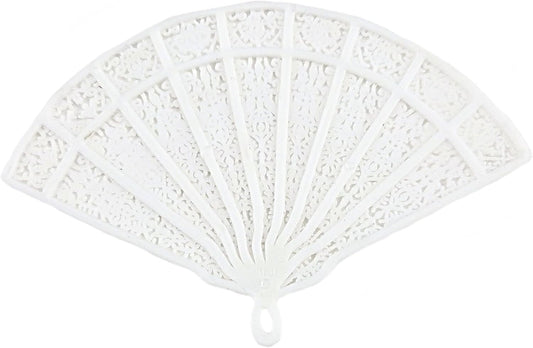 Party Favors Plus White Plastic Lace-Pattern Mini Hand Fans 5 Inch 24 Pack