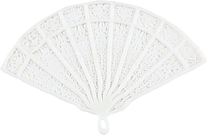 Party Favors Plus White Plastic Lace-Pattern Mini Hand Fans 5 Inch 24 Pack