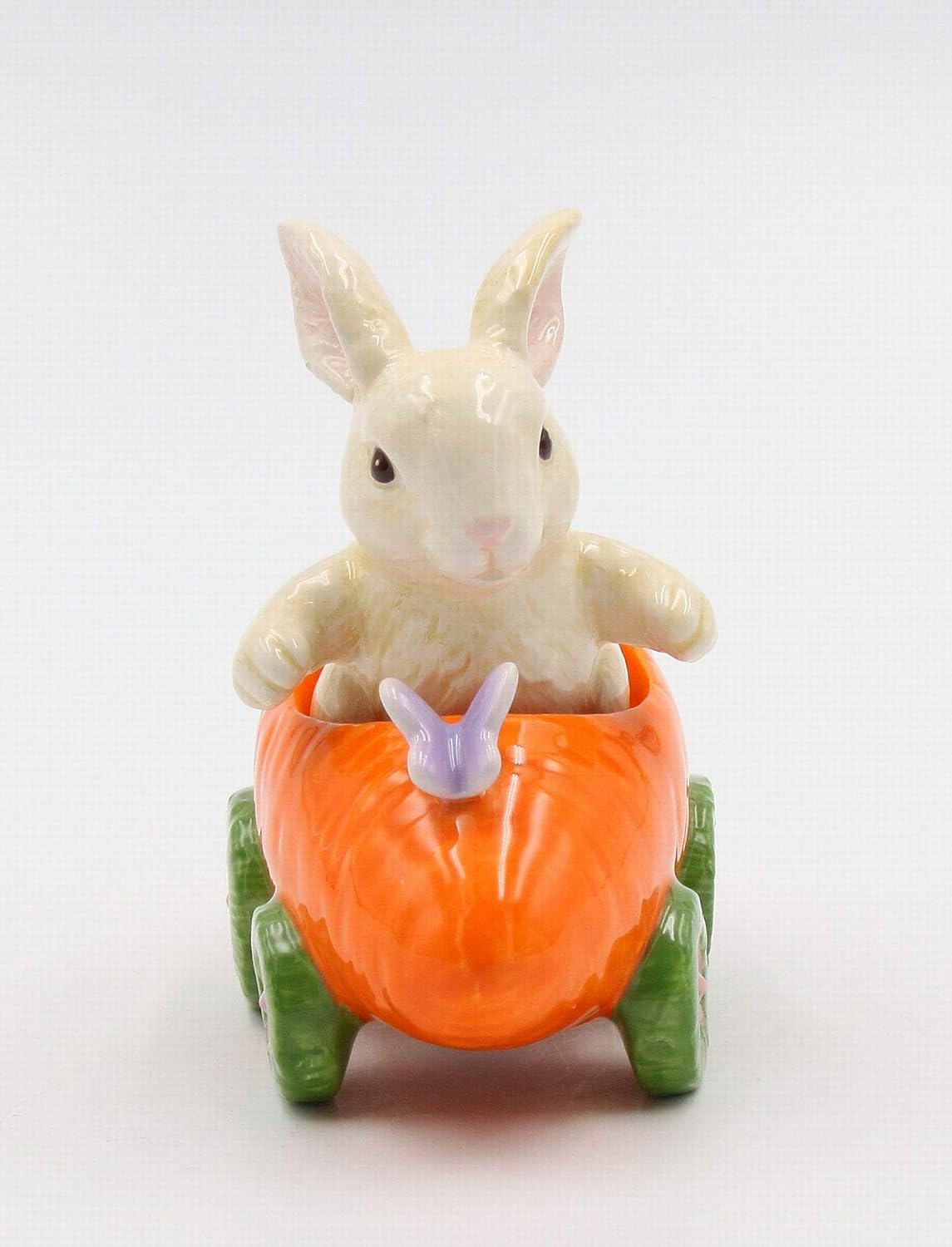 Cosmos Gifts Fine Ceramic Bunny Rabbit on Carrot Cart Salt & Pepper Shakers 4-1/4" L