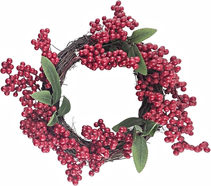 Christmas Red Berry Wreath on Twig Base, 12 in.