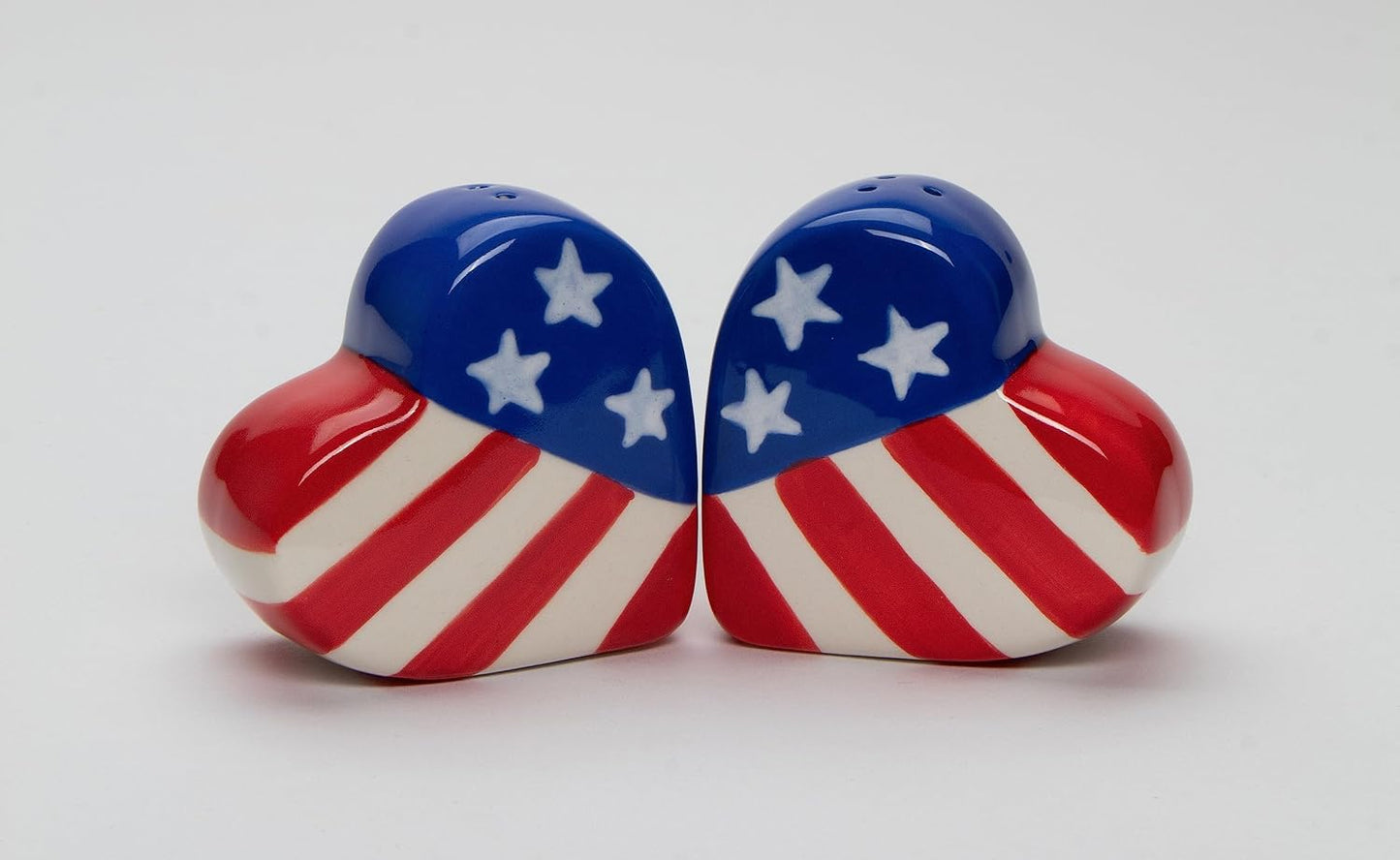 Cosmos Gifts Fine Ceramic Patriotic Heart Shape American Flag Salt and Pepper Shakers 2-1/2" H