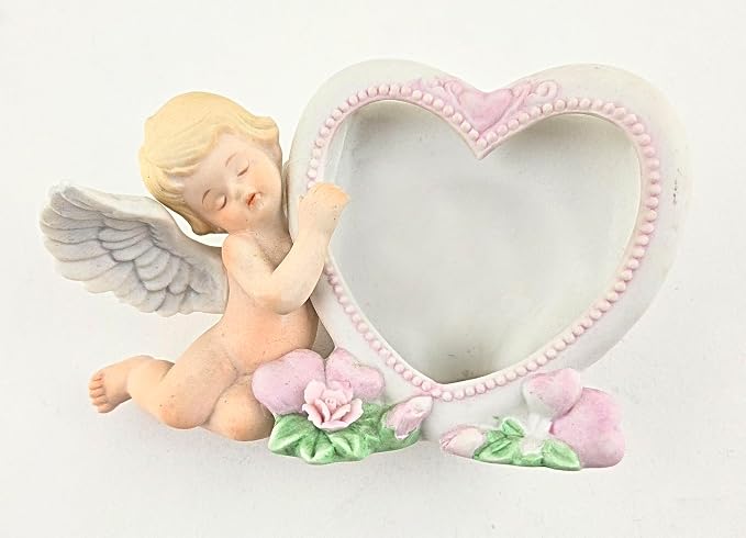 Party Favors Plus Ceramic Angel Photo Frame Heart Pink Floral 3.5 Inch