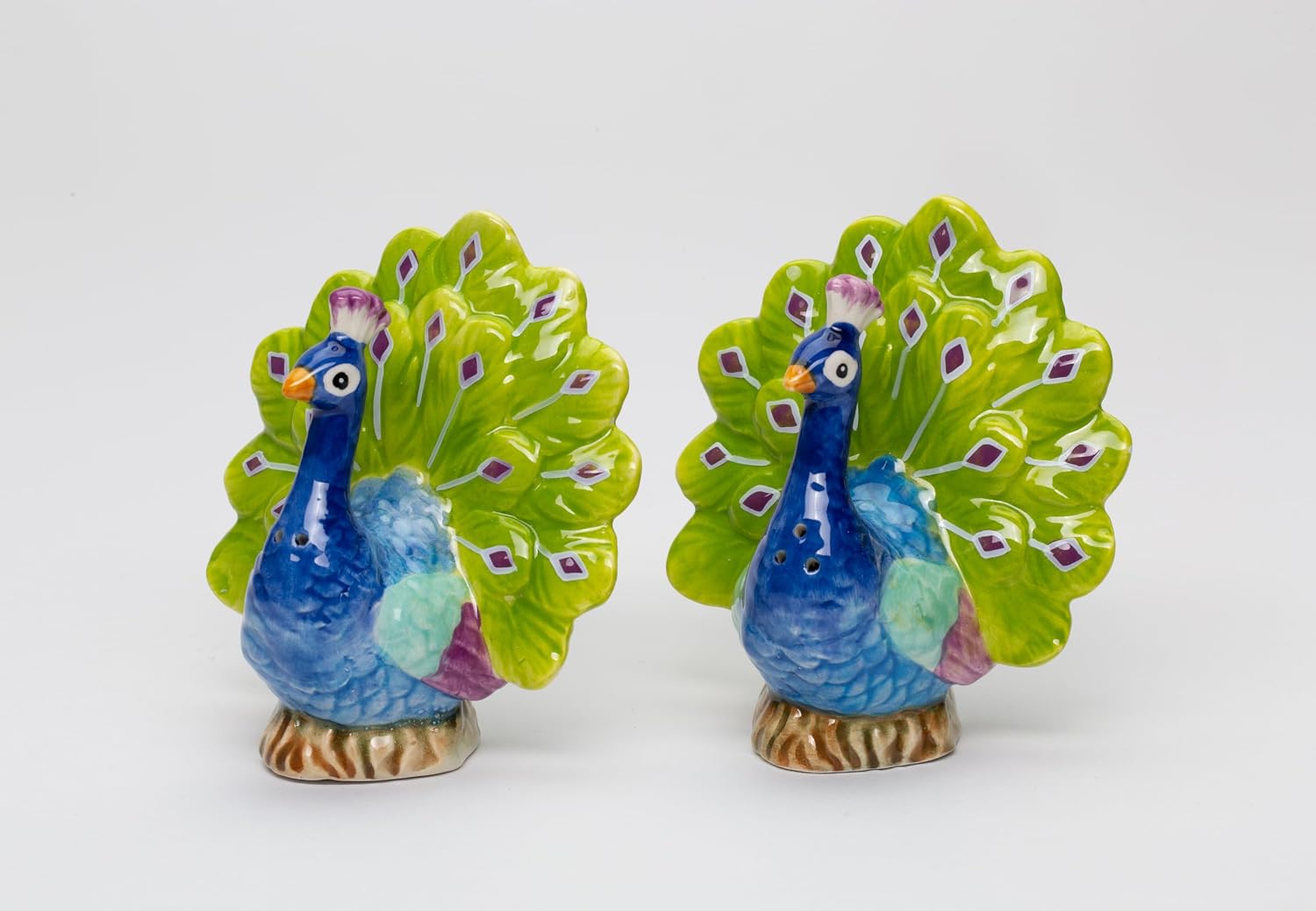 Cosmos Gifts Fine Porcelain Peacock Open Fan Tail Salt & Pepper Shakers Set 3-3/8" H