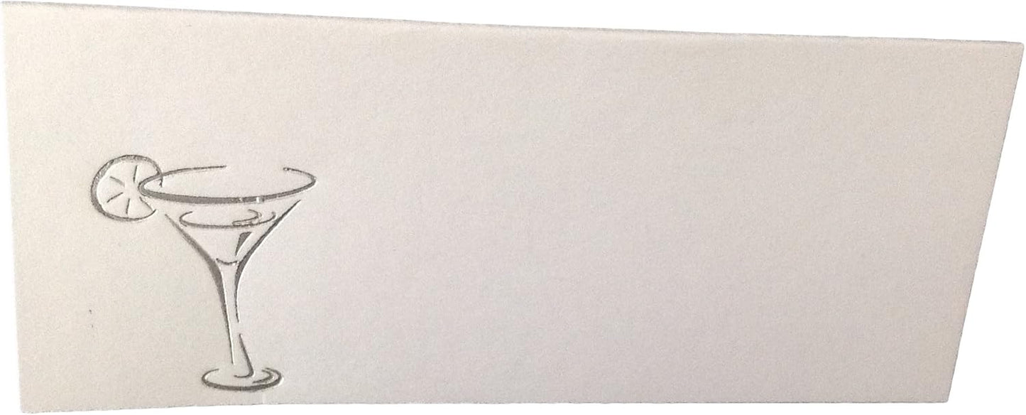 Party Favors Plus Silver Martini Glass Tent Style White Place Cards 100 Count