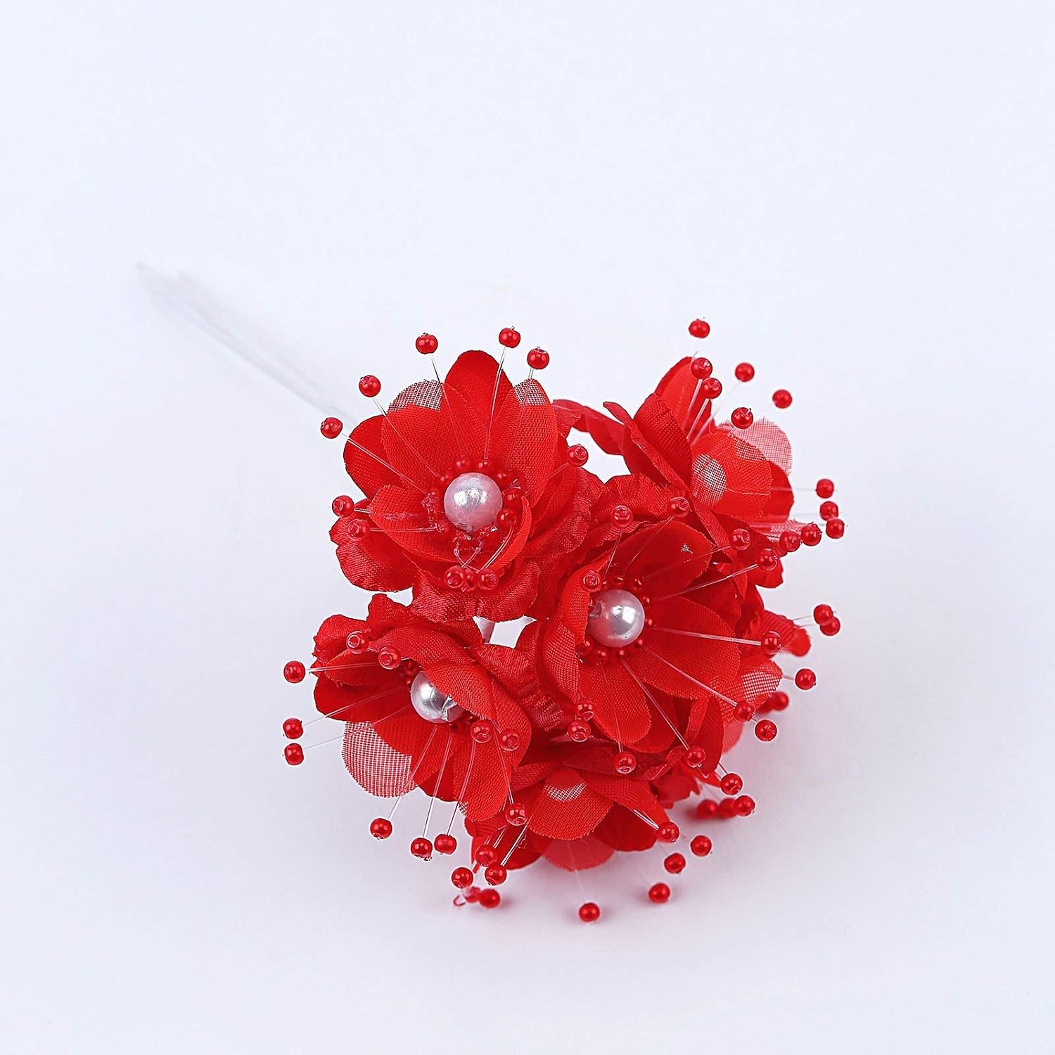 Party Favors Plus Red Satin Organza Pearl Flowers 1.5 Inch 72 Count