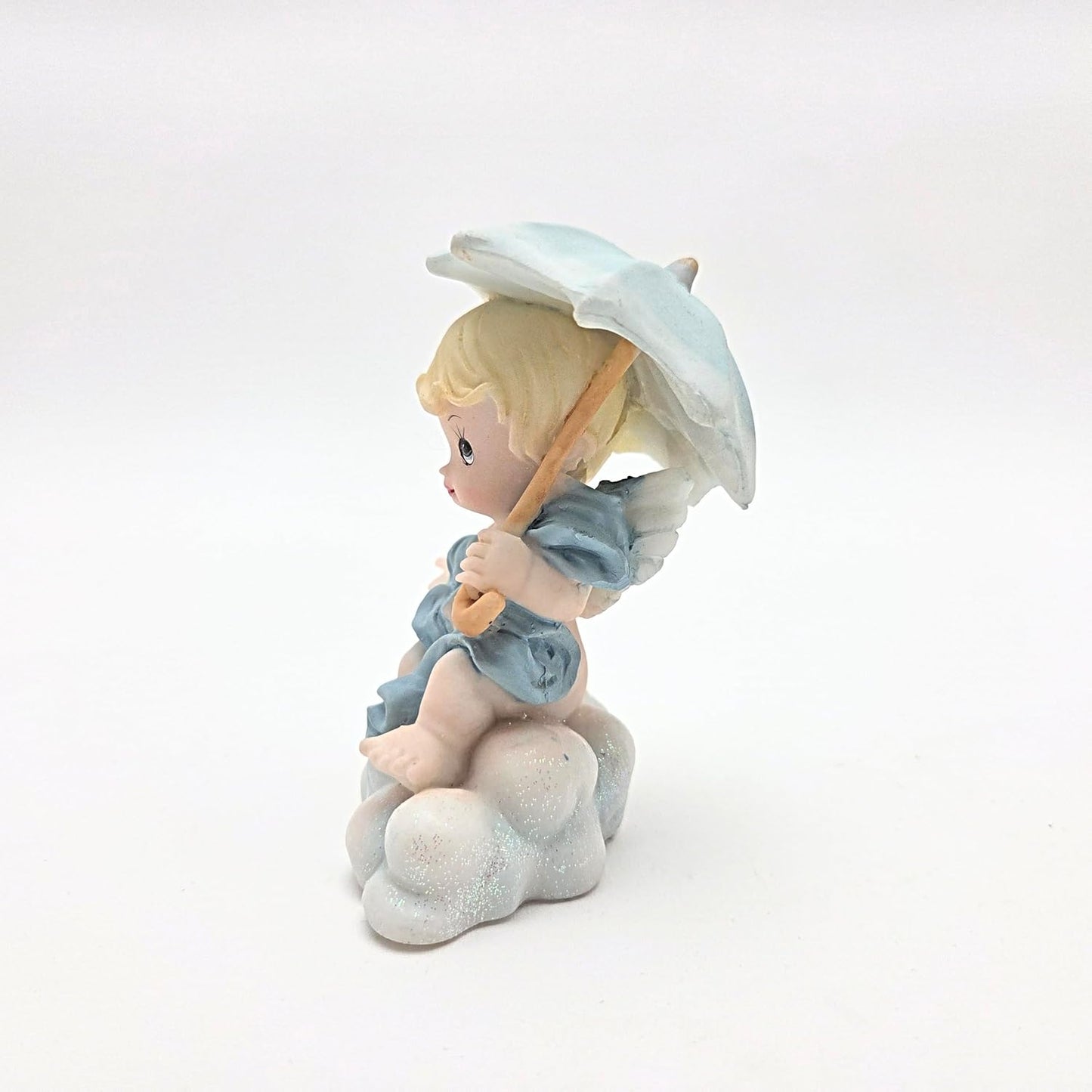 Party Favors Plus Multicolor Polyresin Baby Angel with Umbrella Figurine 4 Inch Set of 2