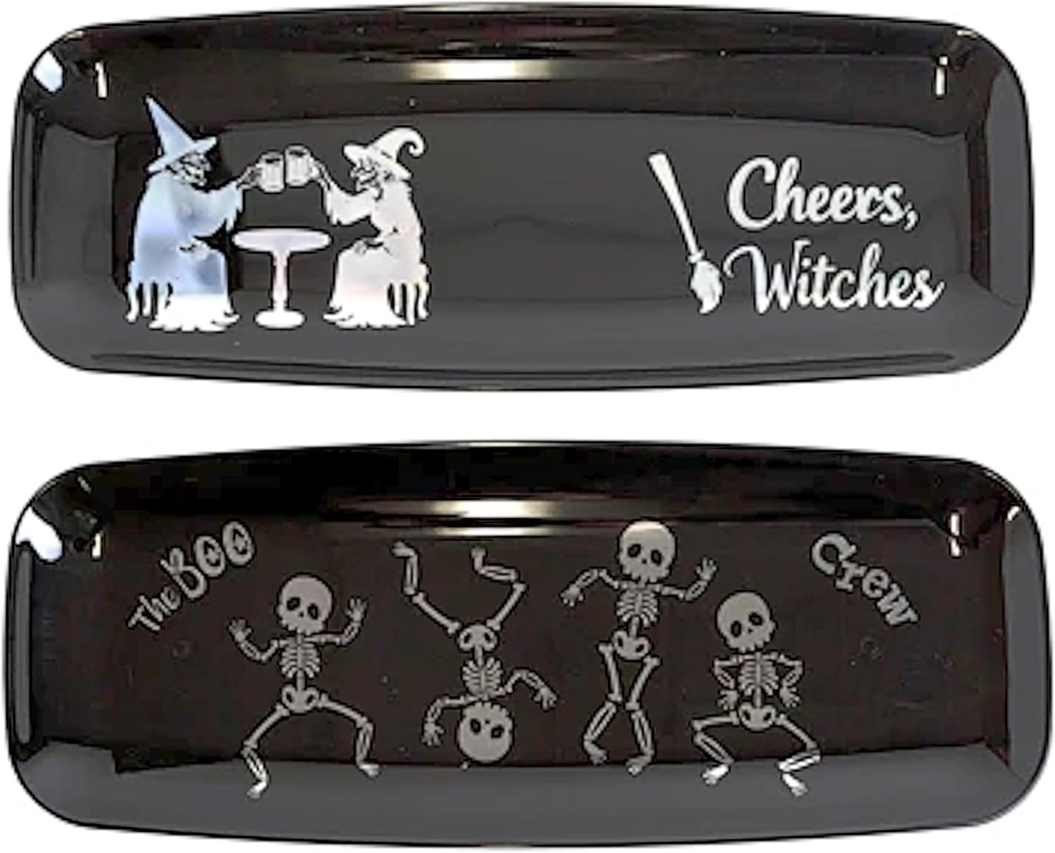 Halloween Oblong Serving Trays Cheers Witches & Boo Crew 2pc Set