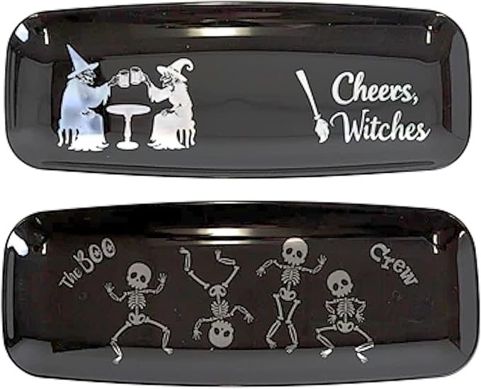 Halloween Oblong Serving Trays Cheers Witches & Boo Crew 2pc Set