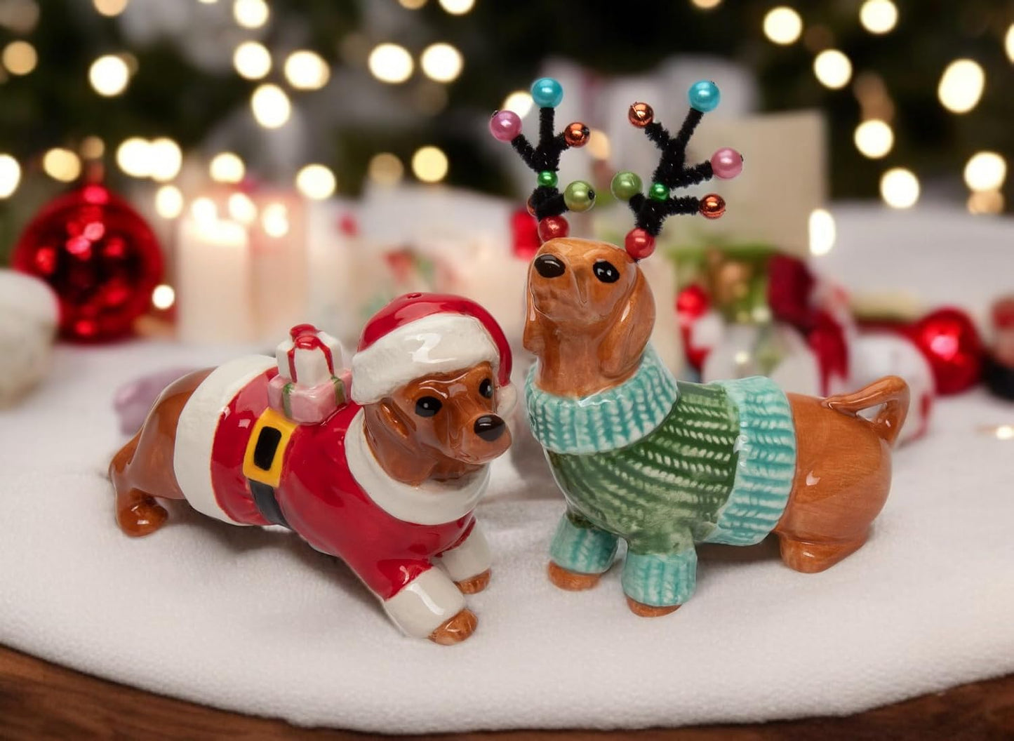 Cosmos Gifts Fine Ceramic Christmas Dachshund Dogs Salt & Pepper Shakers Set 3-7/8" H
