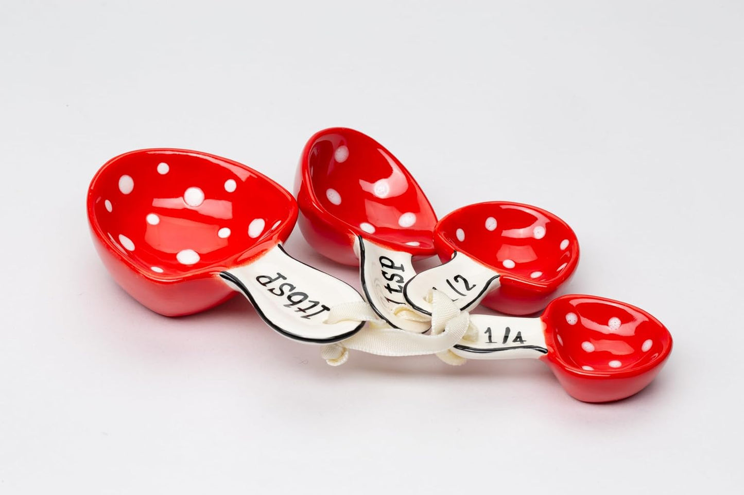 Cosmos Gifts Fine Ceramic Woodland Red Fairy Mushroom Measuring Spoons Set of 4, 3-1/4" L