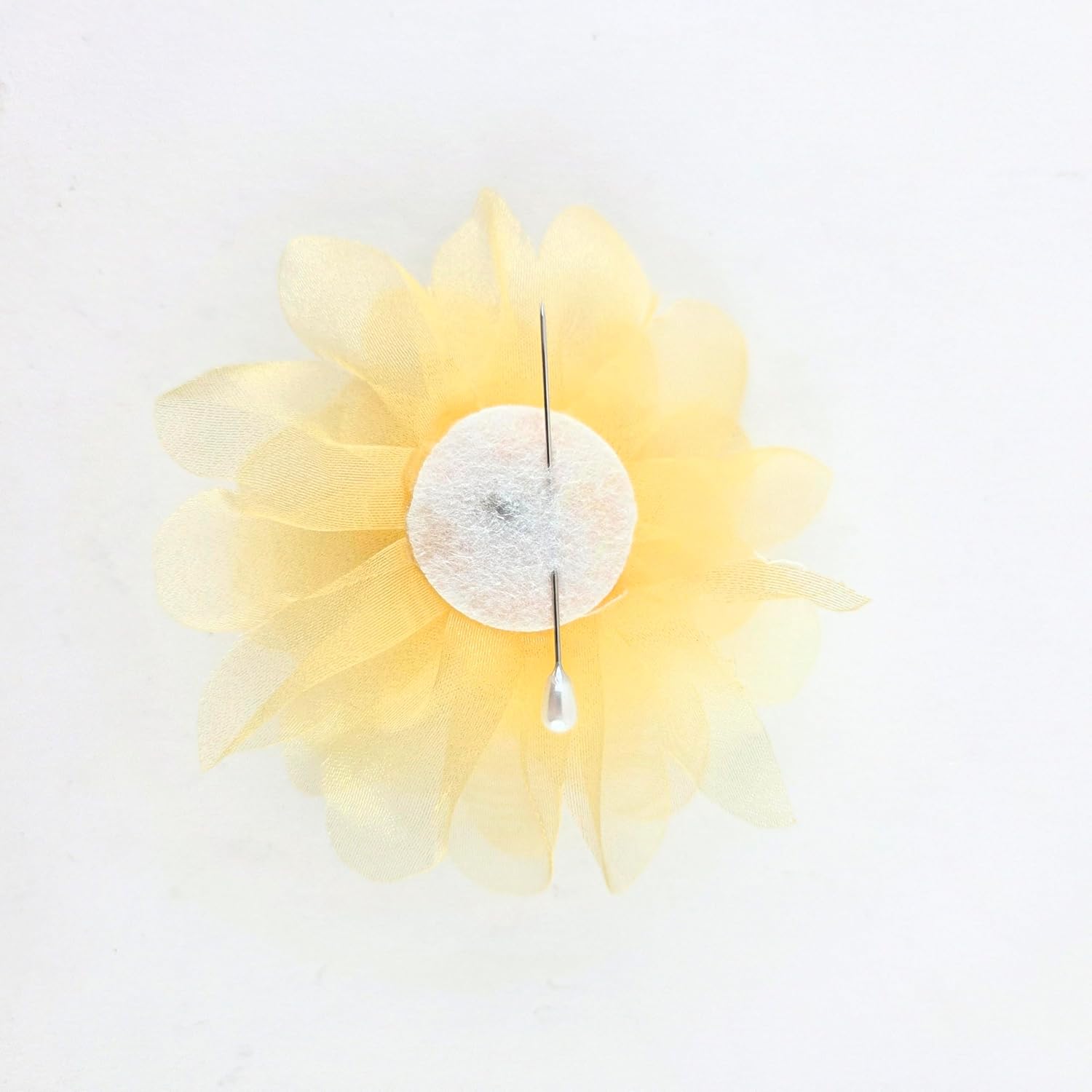 Party Favors Plus Yellow Organza Flower Corsage Rhinestone Center 4 Inch Set of 4
