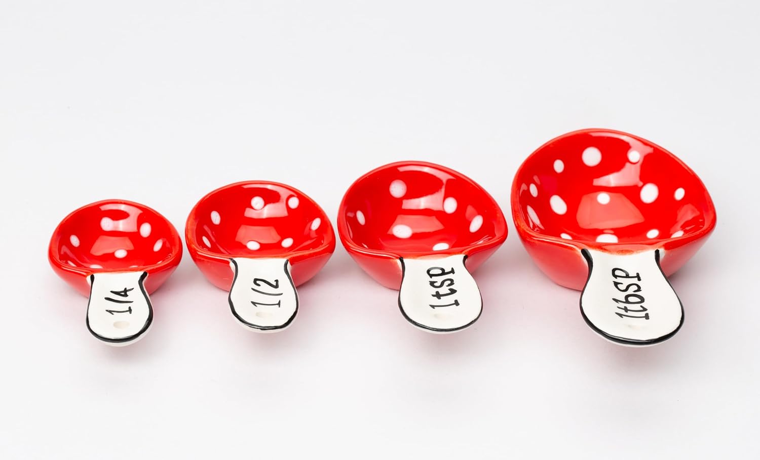 Cosmos Gifts Fine Ceramic Mushroom Measuring Spoons 4-Piece Set 1-Pack Red