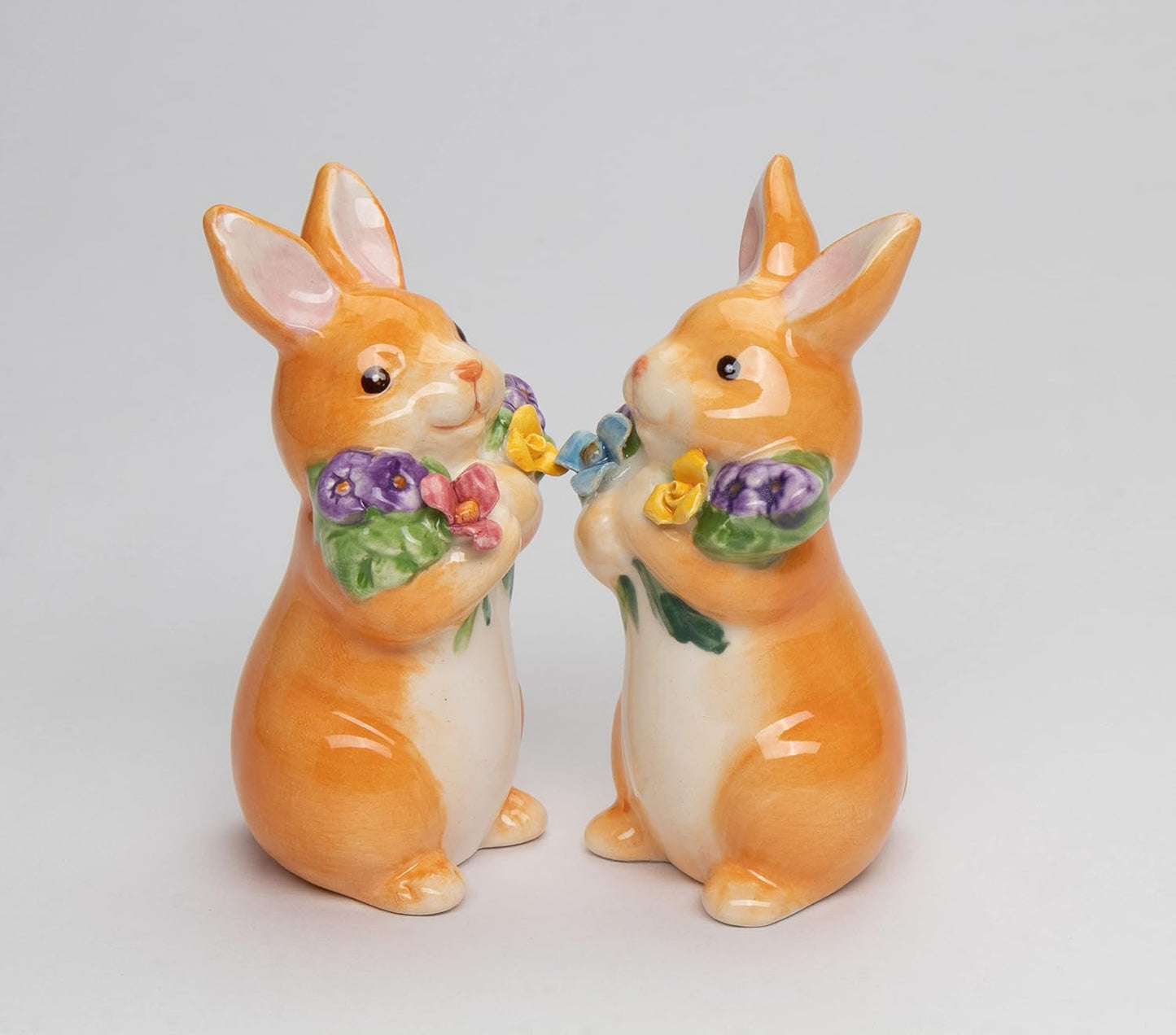 Cosmos Gifts Fine Ceramic Spring Easter Bunny Gathering Flowers Salt & Pepper Shakers Set 3-5/8" H 21066