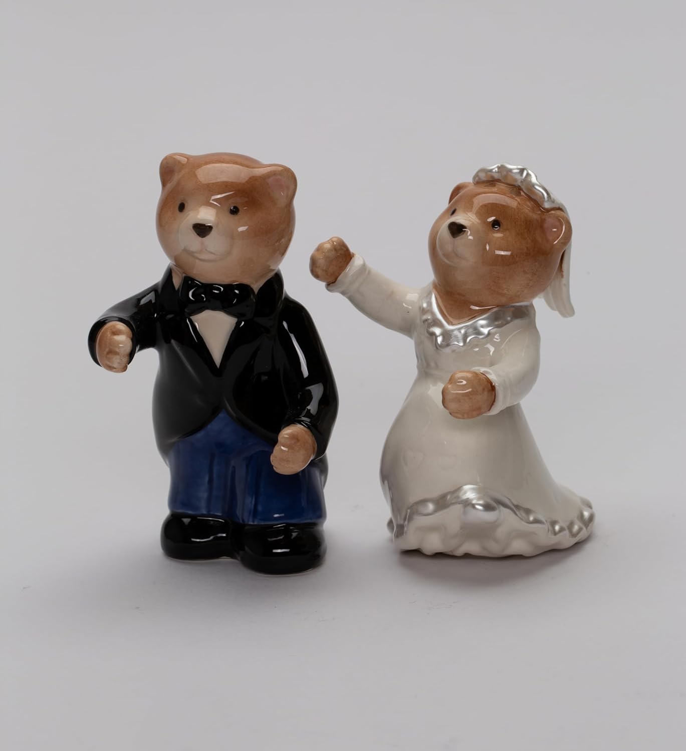 Cosmos Gifts Fine Ceramic Hand Painted First Dance Bride and Groom Teddy Bear Salt and Pepper Shakers Set 3-3/8" H