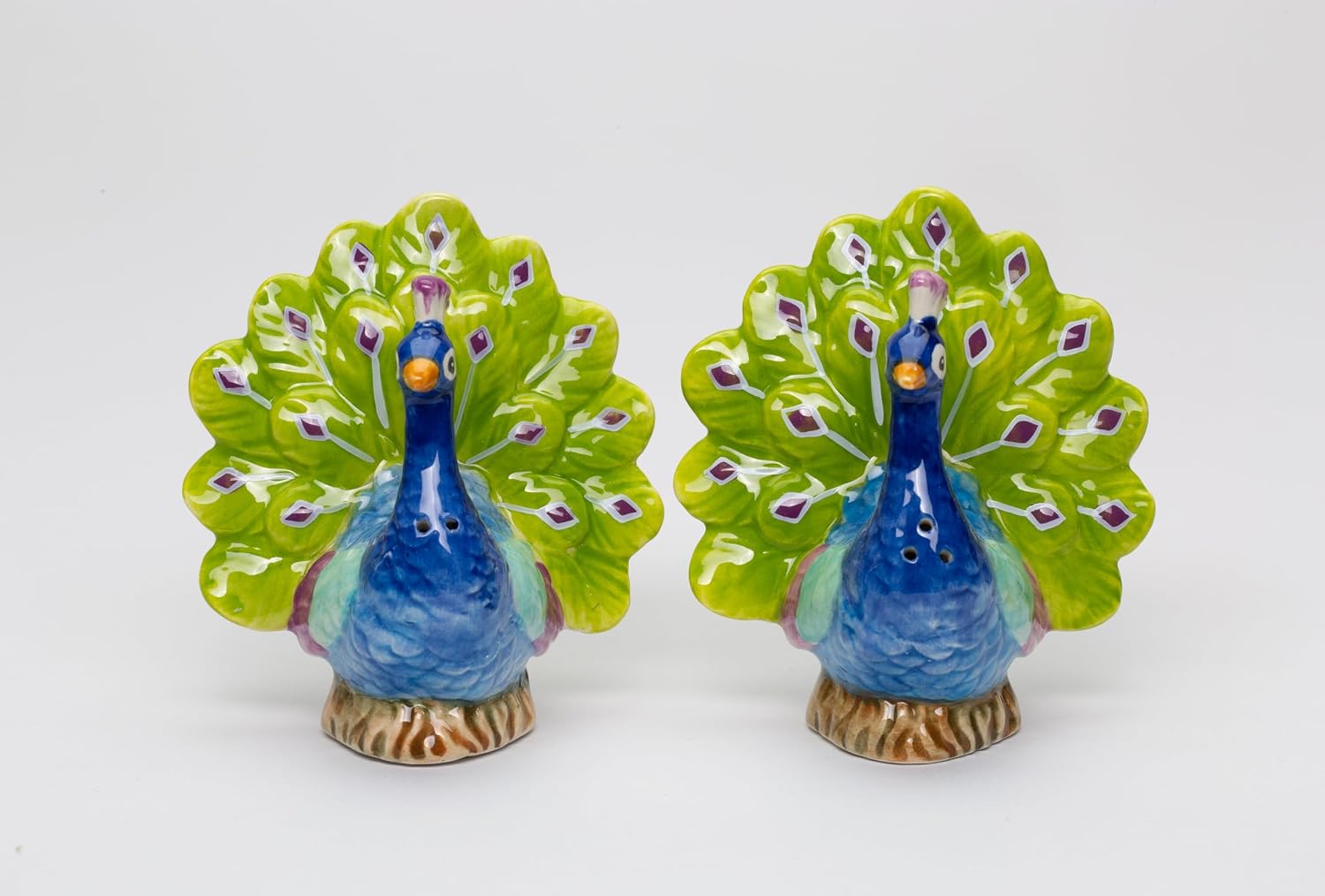 Cosmos Gifts Fine Porcelain Peacock Open Fan Tail Salt & Pepper Shakers Set 3-3/8" H