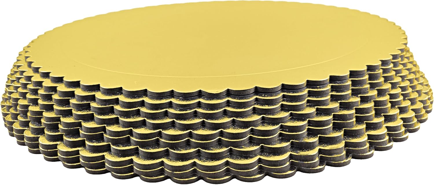 Party Favors Plus Round Cake Board Gold Scalloped Edge Cardboard 14 Inch Pack of 10