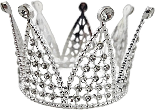 Party Favors Plus Silver Rhinestone Alloy Mini Crown 3.75 Inch Diameter 2.15 Inch Height Decorative Tiara