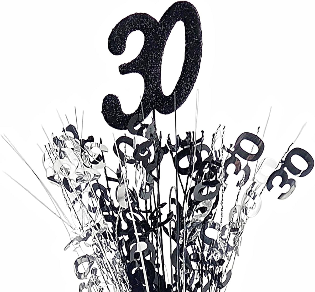 Black & Silver 30th Birthday Balloon Weight Centerpieces, 2 Pieces