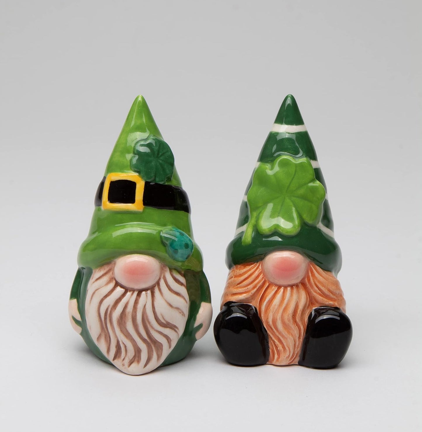 Cosmos Gifts Fine Ceramic St. Patrick Day Shamrock Gnome Salt and Pepper Shakers Set 3-7/8" H