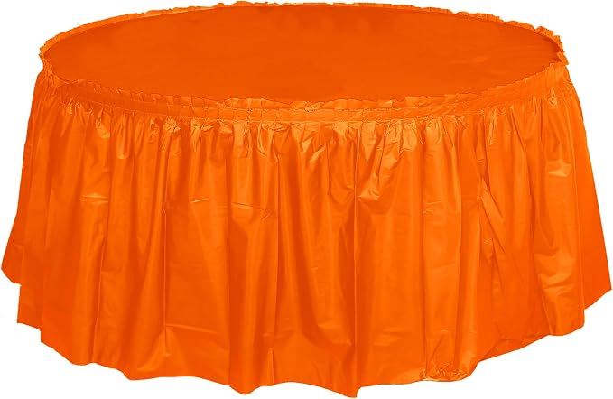 Party Favors Plus Orange Plastic Tablecloth 84 Inch Round with 2 Table Skirts 3 Piece Set