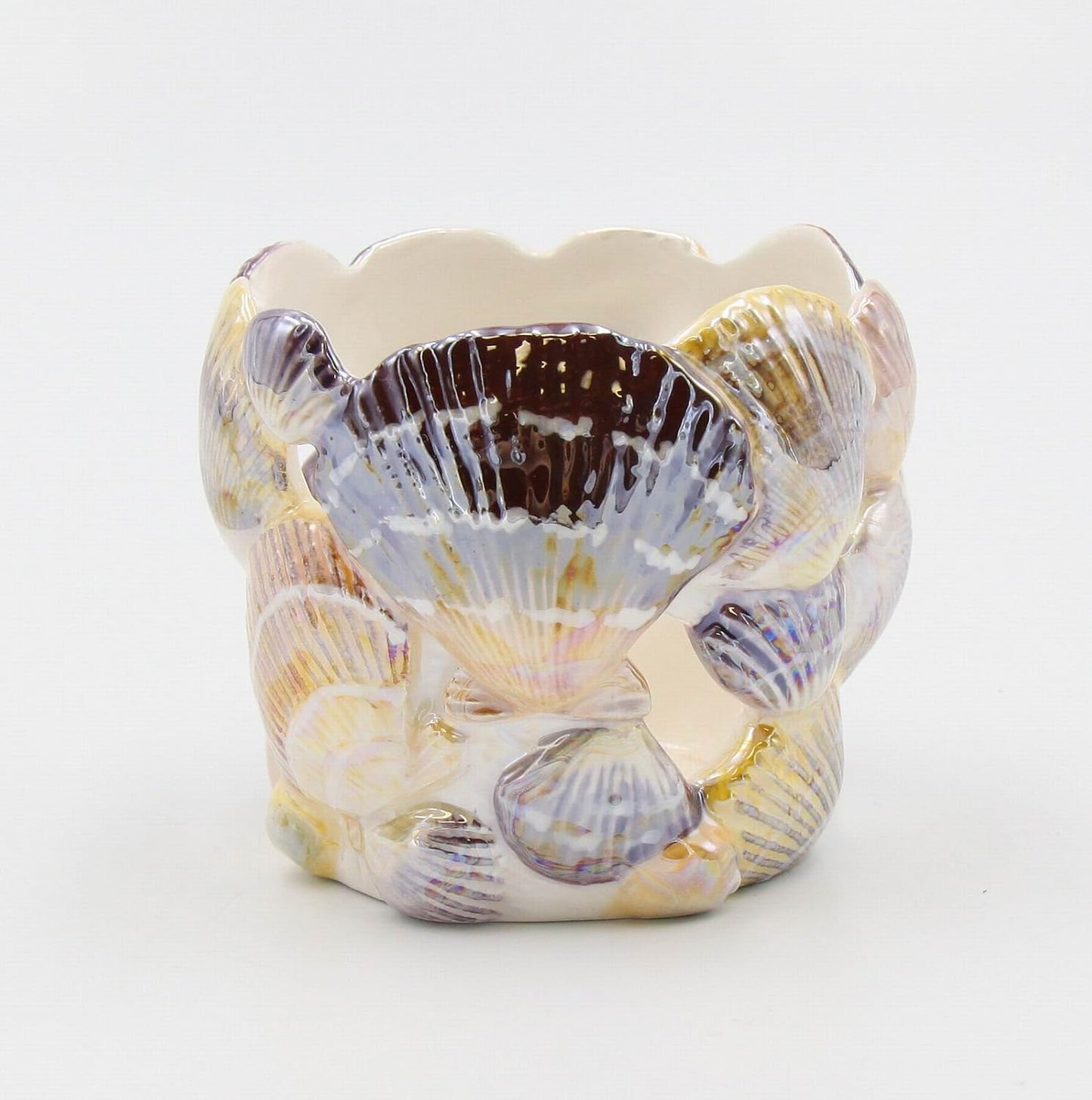 Cosmos Gifts Fine Ceramic Seashell Design Votive Tealight Candle Holder 3 In Multicolor