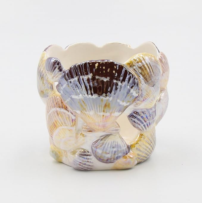 Cosmos Gifts Fine Ceramic Seashell Design Votive Tealight Candle Holder 3 In Multicolor