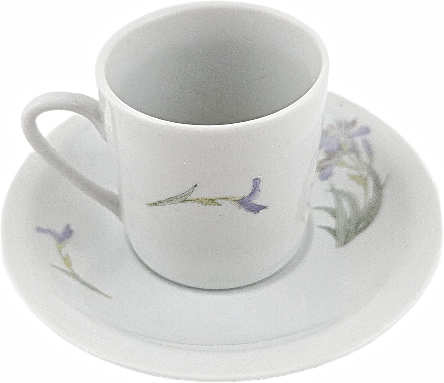 Party Favors Plus Fine Porcelain Coffee Cup and Saucer Set White Purple Floral 12 Piece