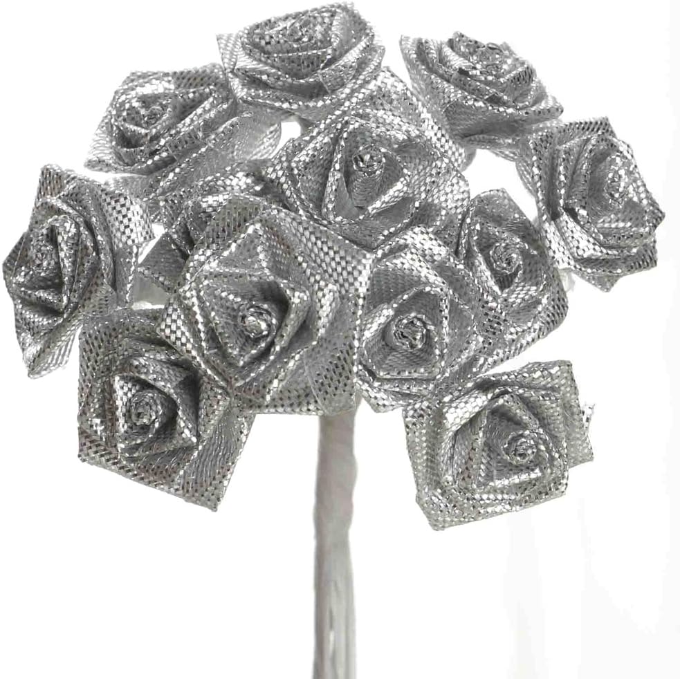 Party Favors Plus Silver Mini Wrap Rose Wedding Flower Pick 144 Count