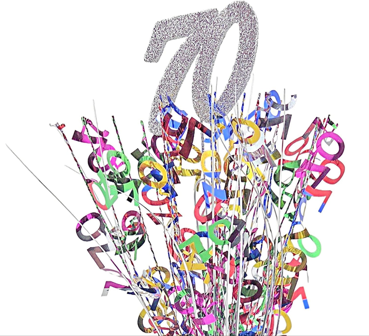 Silver Glitter 70th Birthday Balloon Weight Centerpieces, 2 Pieces