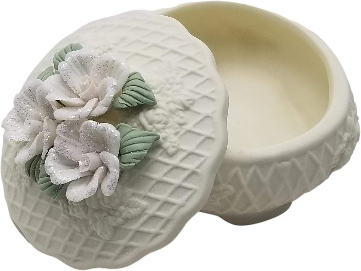 Party Favors Plus Ceramic Trinket Candy Box Ivory Round 3.5x3 Inch