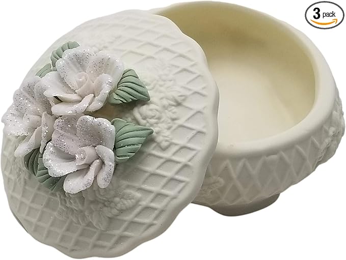 Party Favors Plus Ceramic Trinket Candy Box Ivory Round 3.5x3 Inch