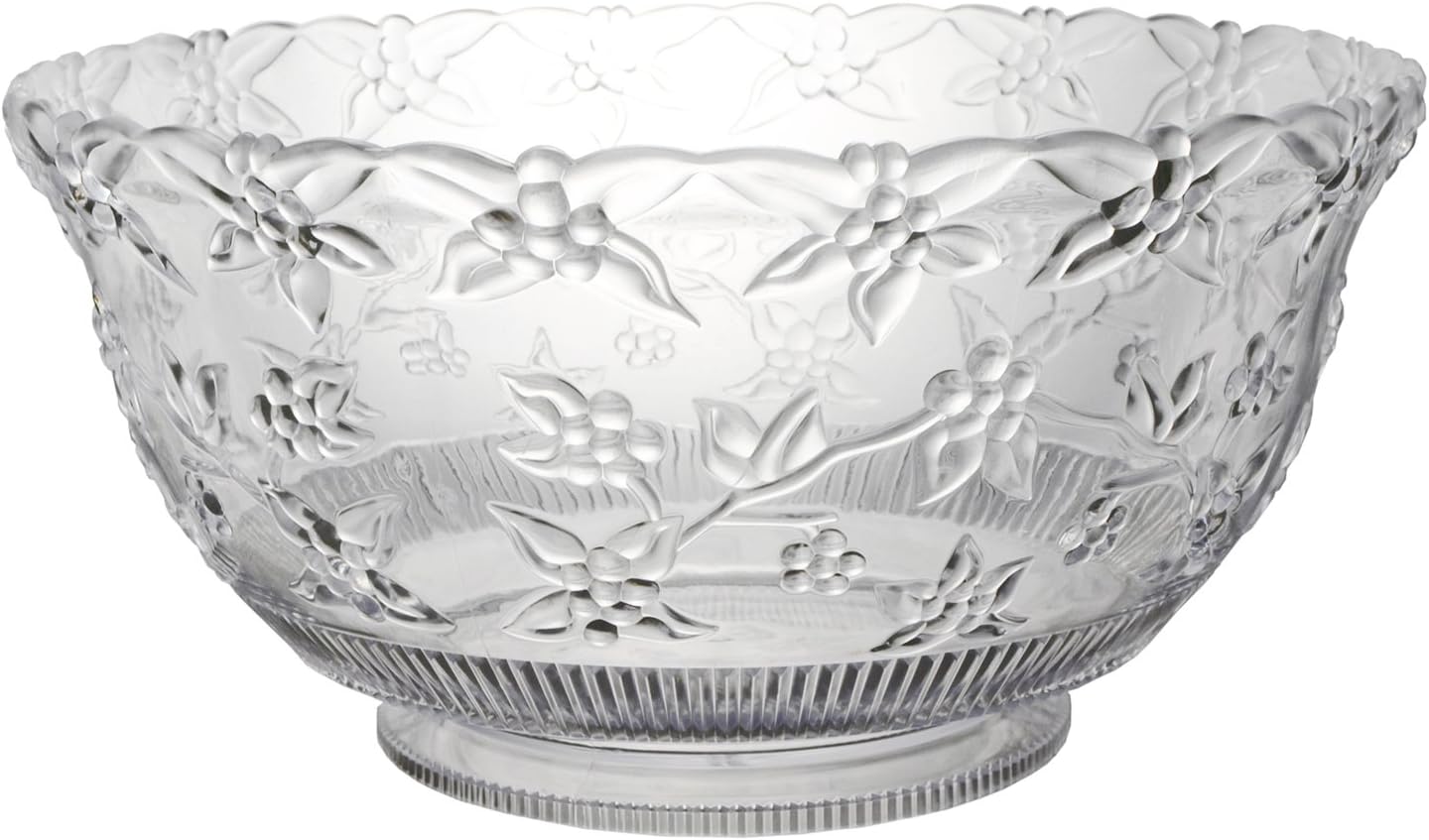 Party Essentials Hard Plastic 12-Quart Embossed Clear Punch Bowl