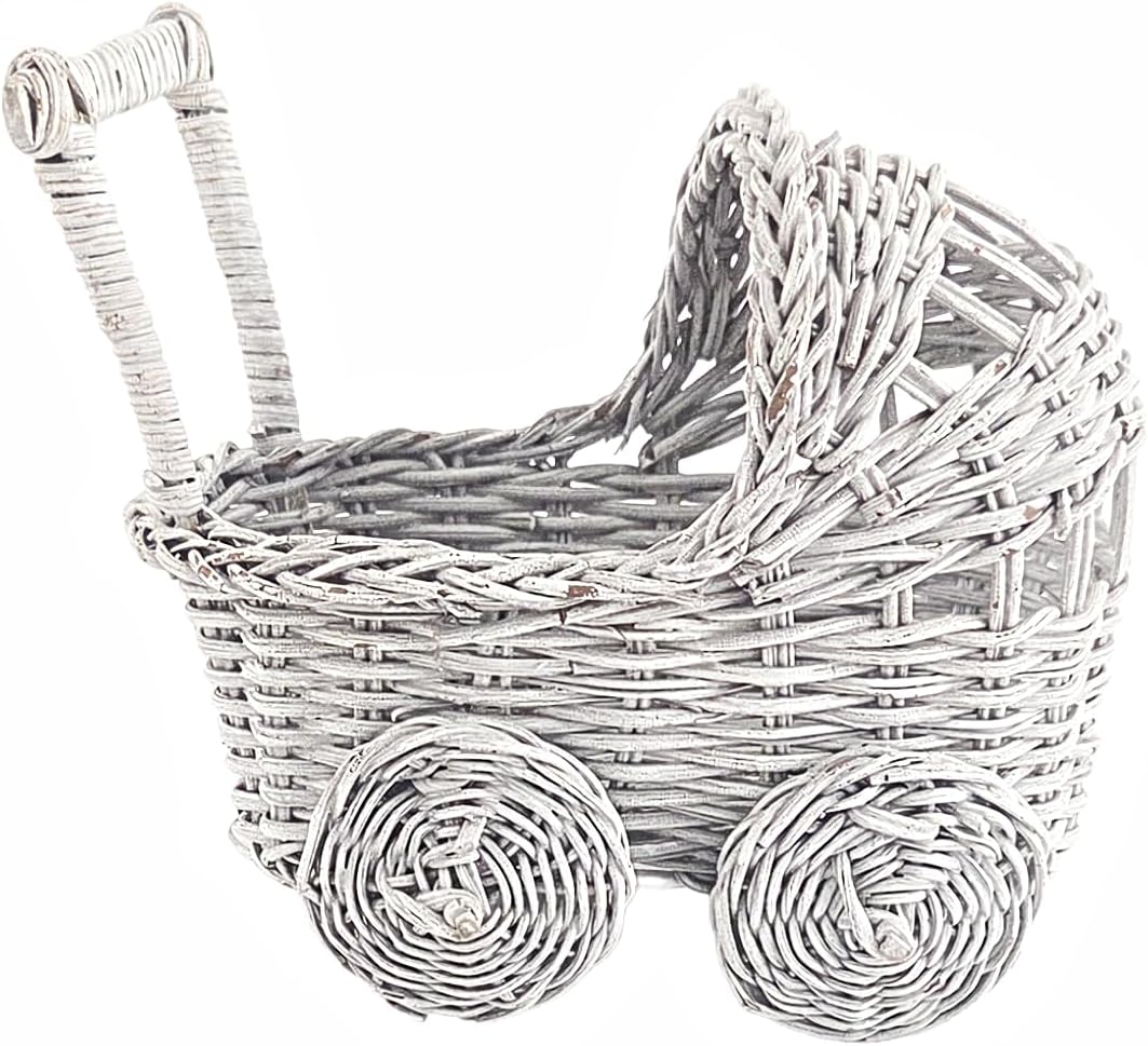 White Wicker Baby Stroller Baskets, 1 Piece