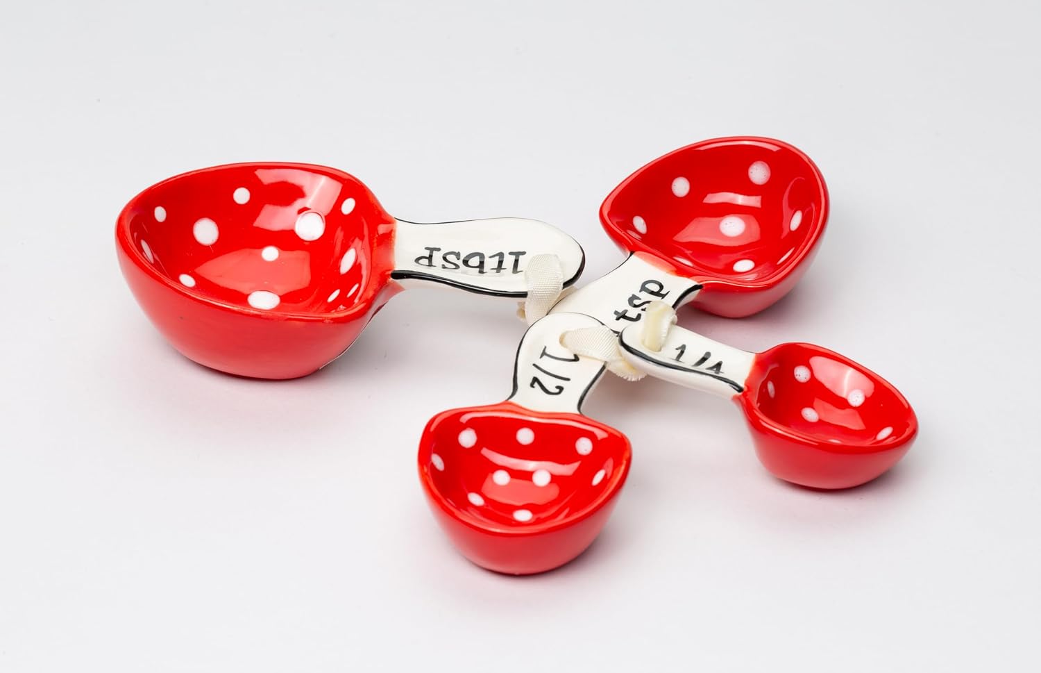 Cosmos Gifts Fine Ceramic Mushroom Measuring Spoons 4-Piece Set 1-Pack Red