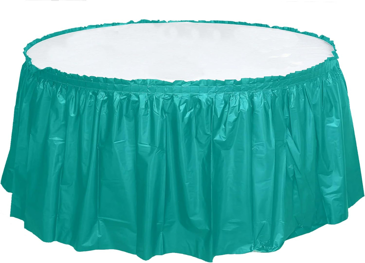 Party Favors Plus Teal Plastic Tablecloth 84 Inch Round with 2 Table Skirts 3 Piece Set