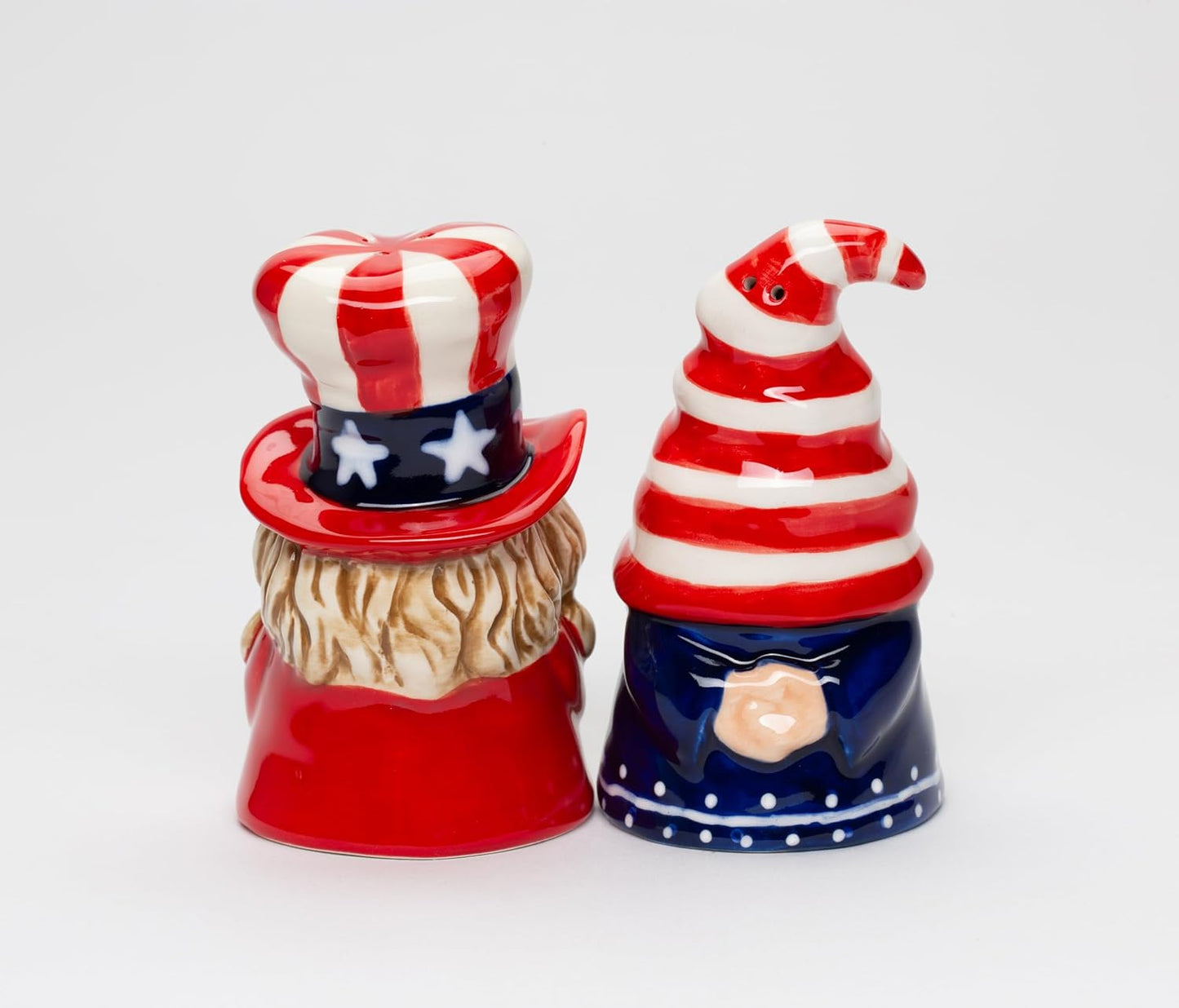 Cosmos Gifts Fine Ceramic Fourth of July Independence Day Gnome Patriotic Couple Salt and Pepper Shakers Set 3-5/8" H Red White Blue