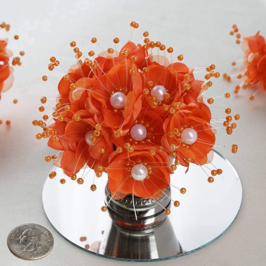 Party Favors Plus Orange Satin Organza Pearl Flowers 72 Count