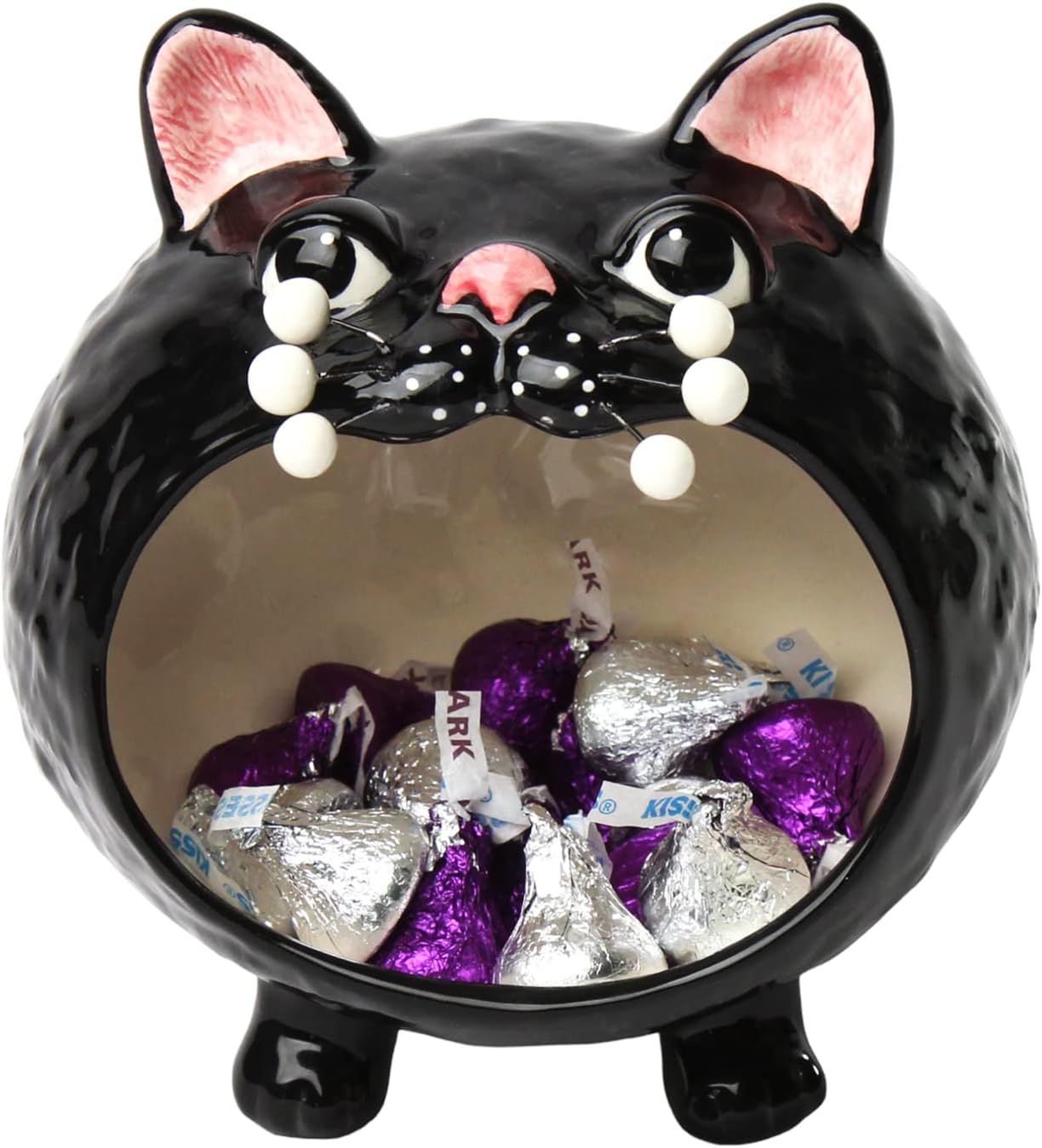 Cosmos Gifts Fine Porcelain Black Whisker Cat Halloween Candy Bowl 5.25" W x 5.13" H