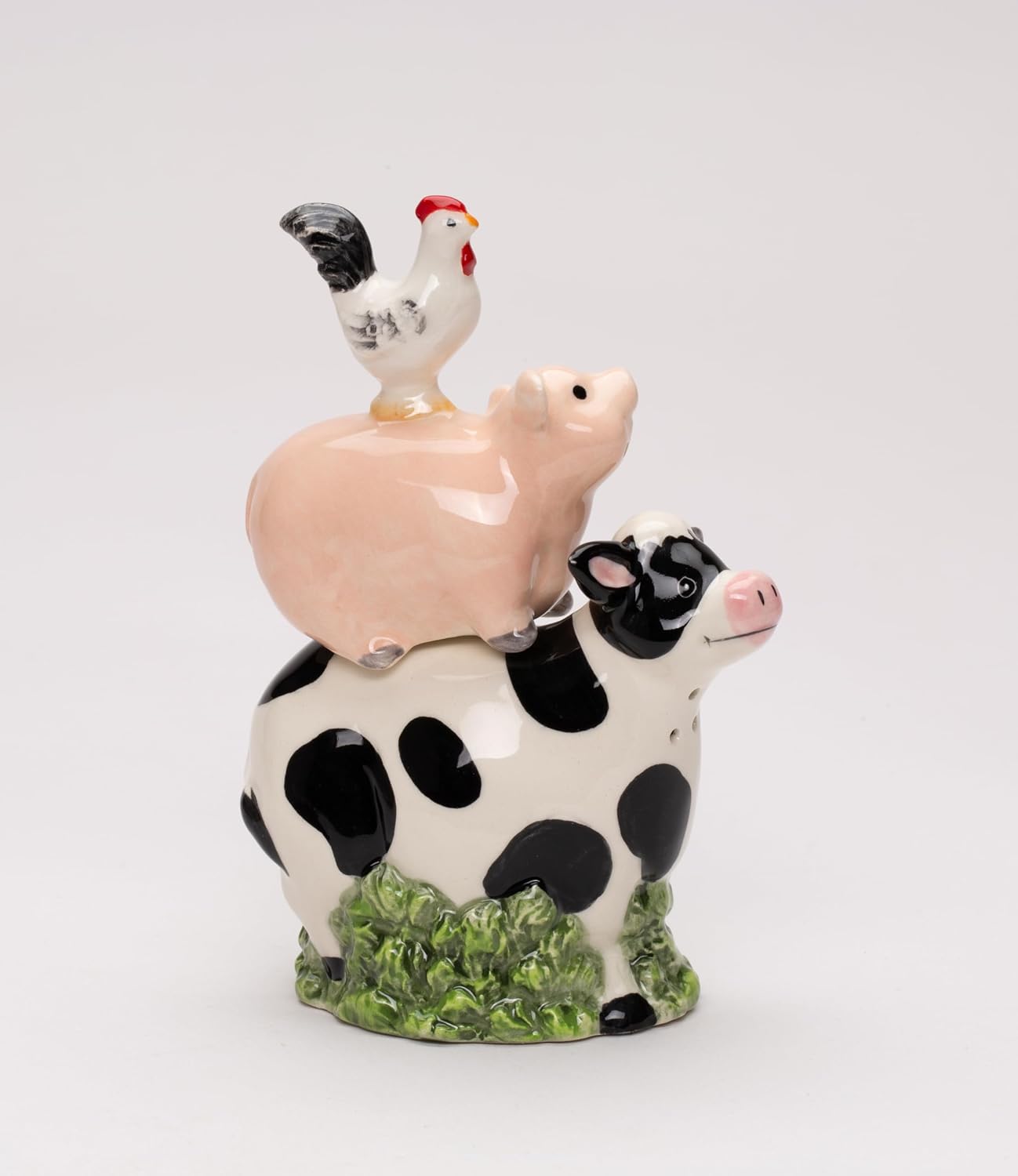 Cosmos Gifts Fine Ceramic Country Farmhouse Cow Pig and Rooster Salt & Pepper Shakers Set 4-7/8" H 21167